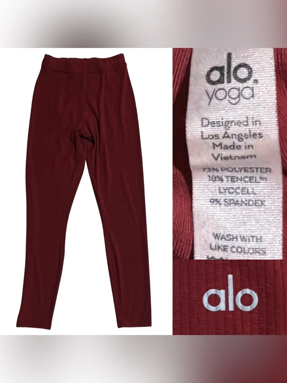 Alo Yoga Blissful Leggings Ribbed High Waist 7/8 Women’s Size Small In Red